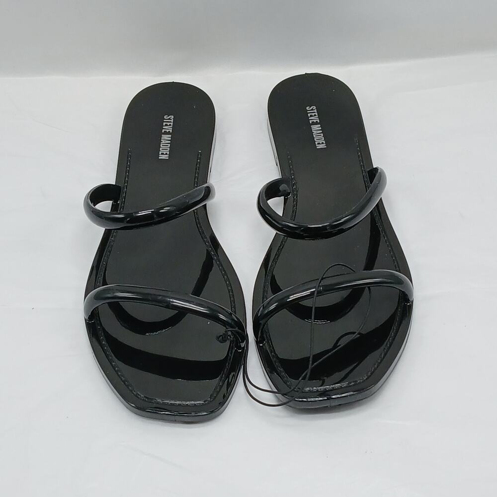Steve Madden Pike Strappy Jelly Sandals Shoes Womens Size 10 Black Slip On Flats